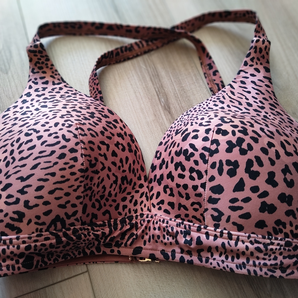 Seafolly Pink and Black Animal Print Halter Bra